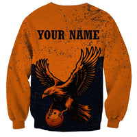 Flying Eagle Carrying Bowling Ball Sweatshirt with Grunge Orange and Black Splatter Design - Wonder Print Shop