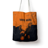 Flying Eagle Carrying Bowling Ball Tote Bag with Grunge Orange and Black Splatter Design - Wonder Print Shop