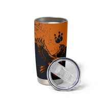 Flying Eagle Carrying Bowling Ball Tumbler Cup with Grunge Orange and Black Splatter Design - Wonder Print Shop