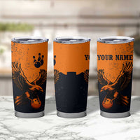 Flying Eagle Carrying Bowling Ball Tumbler Cup with Grunge Orange and Black Splatter Design - Wonder Print Shop
