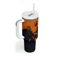 Flying Eagle Carrying Bowling Ball Tumbler With Handle with Grunge Orange and Black Splatter Design - Wonder Print Shop