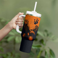 Flying Eagle Carrying Bowling Ball Tumbler With Handle with Grunge Orange and Black Splatter Design - Wonder Print Shop