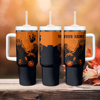 Flying Eagle Carrying Bowling Ball Tumbler With Handle with Grunge Orange and Black Splatter Design - Wonder Print Shop