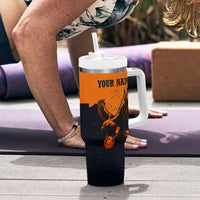 Flying Eagle Carrying Bowling Ball Tumbler With Handle with Grunge Orange and Black Splatter Design - Wonder Print Shop