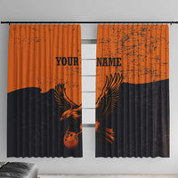Flying Eagle Carrying Bowling Ball Window Curtain with Grunge Orange and Black Splatter Design - Wonder Print Shop