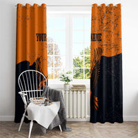 Flying Eagle Carrying Bowling Ball Window Curtain with Grunge Orange and Black Splatter Design - Wonder Print Shop
