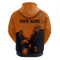 Flying Eagle Carrying Bowling Ball Zip Hoodie with Grunge Orange and Black Splatter Design - Wonder Print Shop