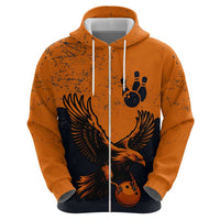 Flying Eagle Carrying Bowling Ball Zip Hoodie with Grunge Orange and Black Splatter Design - Wonder Print Shop