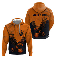Flying Eagle Carrying Bowling Ball Zip Hoodie with Grunge Orange and Black Splatter Design - Wonder Print Shop