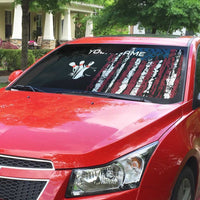 Distressed American Flag Auto Sun Shade with Bowling Pins and Ball Vertical Stripe Design - Wonder Print Shop