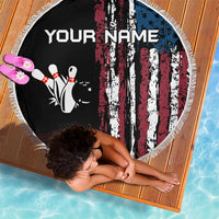 Distressed American Flag Beach Blanket with Bowling Pins and Ball Vertical Stripe Design - Wonder Print Shop
