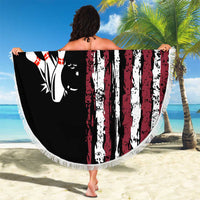 Distressed American Flag Beach Blanket with Bowling Pins and Ball Vertical Stripe Design - Wonder Print Shop