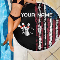 Distressed American Flag Beach Blanket with Bowling Pins and Ball Vertical Stripe Design - Wonder Print Shop