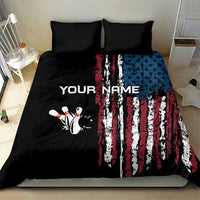 Distressed American Flag Bedding Set with Bowling Pins and Ball Vertical Stripe Design - Wonder Print Shop