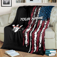 Distressed American Flag Blanket with Bowling Pins and Ball Vertical Stripe Design - Wonder Print Shop