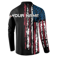 Distressed American Flag Button Sweatshirt with Bowling Pins and Ball Vertical Stripe Design - Wonder Print Shop