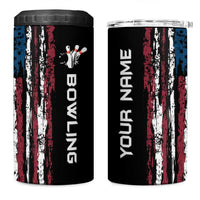 Distressed American Flag 4 in 1 Can Cooler Tumbler with Bowling Pins and Ball Vertical Stripe Design - Wonder Print Shop