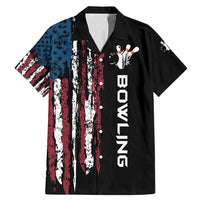 Distressed American Flag Family Matching Mermaid Dress and Hawaiian Shirt with Bowling Pins and Ball Vertical Stripe Design - Wonder Print Shop