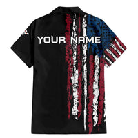 Distressed American Flag Family Matching Mermaid Dress and Hawaiian Shirt with Bowling Pins and Ball Vertical Stripe Design - Wonder Print Shop