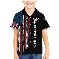 Distressed American Flag Family Matching Mermaid Dress and Hawaiian Shirt with Bowling Pins and Ball Vertical Stripe Design - Wonder Print Shop