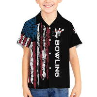 Distressed American Flag Family Matching Off Shoulder Maxi Dress and Hawaiian Shirt with Bowling Pins and Ball Vertical Stripe Design - Wonder Print Shop