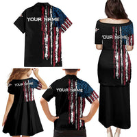 Distressed American Flag Family Matching Puletasi and Hawaiian Shirt with Bowling Pins and Ball Vertical Stripe Design - Wonder Print Shop