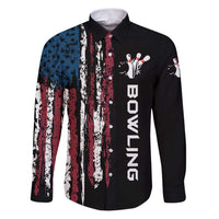 Distressed American Flag Family Matching Puletasi and Hawaiian Shirt with Bowling Pins and Ball Vertical Stripe Design - Wonder Print Shop