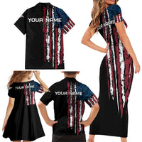 Distressed American Flag Family Matching Short Sleeve Bodycon Dress and Hawaiian Shirt with Bowling Pins and Ball Vertical Stripe Design - Wonder Print Shop