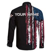 Distressed American Flag Family Matching Short Sleeve Bodycon Dress and Hawaiian Shirt with Bowling Pins and Ball Vertical Stripe Design - Wonder Print Shop