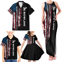 Distressed American Flag Family Matching Tank Maxi Dress and Hawaiian Shirt with Bowling Pins and Ball Vertical Stripe Design - Wonder Print Shop