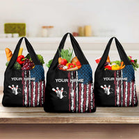 Distressed American Flag Grocery Bag with Bowling Pins and Ball Vertical Stripe Design - Wonder Print Shop