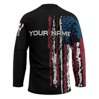 Distressed American Flag Hockey Jersey with Bowling Pins and Ball Vertical Stripe Design - Wonder Print Shop