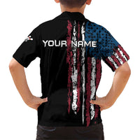 Distressed American Flag Kid Hawaiian Shirt with Bowling Pins and Ball Vertical Stripe Design - Wonder Print Shop