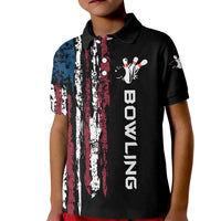Distressed American Flag Kid Polo Shirt with Bowling Pins and Ball Vertical Stripe Design - Wonder Print Shop