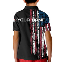 Distressed American Flag Kid Polo Shirt with Bowling Pins and Ball Vertical Stripe Design - Wonder Print Shop