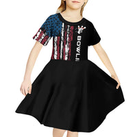 Distressed American Flag Kid Short Sleeve Dress with Bowling Pins and Ball Vertical Stripe Design - Wonder Print Shop