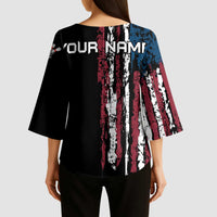 Distressed American Flag Kimono Sleeve Blouse with Bowling Pins and Ball Vertical Stripe Design - Wonder Print Shop