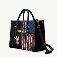 Distressed American Flag Leather Bag with Bowling Pins and Ball Vertical Stripe Design - Wonder Print Shop