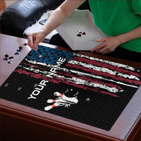 Distressed American Flag Puzzle with Bowling Pins and Ball Vertical Stripe Design - Wonder Print Shop