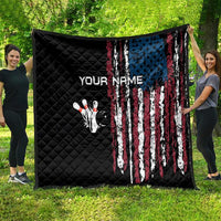 Distressed American Flag Quilt with Bowling Pins and Ball Vertical Stripe Design - Wonder Print Shop