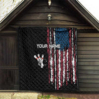 Distressed American Flag Quilt with Bowling Pins and Ball Vertical Stripe Design - Wonder Print Shop