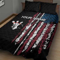 Distressed American Flag Quilt Bed Set with Bowling Pins and Ball Vertical Stripe Design - Wonder Print Shop