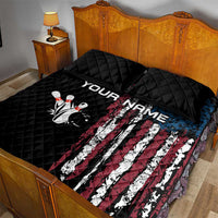 Distressed American Flag Quilt Bed Set with Bowling Pins and Ball Vertical Stripe Design - Wonder Print Shop
