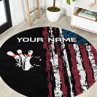 Distressed American Flag Round Carpet with Bowling Pins and Ball Vertical Stripe Design - Wonder Print Shop