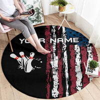 Distressed American Flag Round Carpet with Bowling Pins and Ball Vertical Stripe Design - Wonder Print Shop