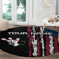 Distressed American Flag Round Carpet with Bowling Pins and Ball Vertical Stripe Design - Wonder Print Shop
