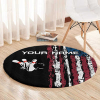 Distressed American Flag Round Carpet with Bowling Pins and Ball Vertical Stripe Design - Wonder Print Shop