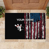Distressed American Flag Rubber Doormat with Bowling Pins and Ball Vertical Stripe Design - Wonder Print Shop