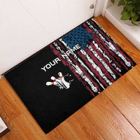 Distressed American Flag Rubber Doormat with Bowling Pins and Ball Vertical Stripe Design - Wonder Print Shop