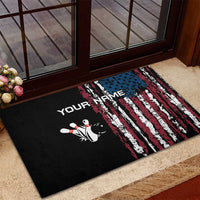 Distressed American Flag Rubber Doormat with Bowling Pins and Ball Vertical Stripe Design - Wonder Print Shop